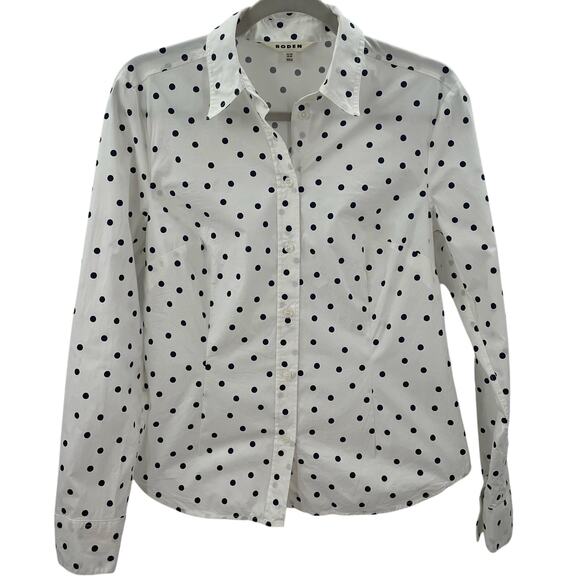 Boden Saskia Stretch Cotton Shirt Ivory Spaced Polka Dot Navy Blue 8 - Picture 3 of 9